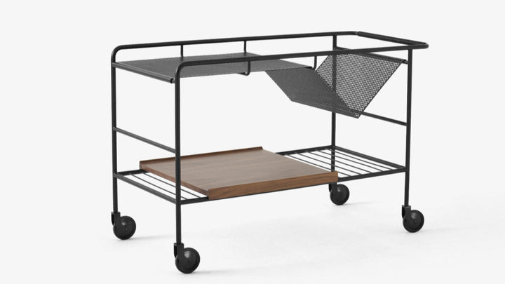 Alima Trolley - &Tradition Trolleys + Carts - Matte Black & Lacquered Walnut - HORNE