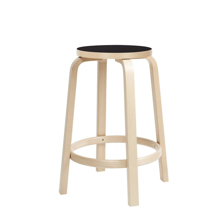 Alvar Aalto Bar Stool 64 - Artek Stools + Benches + Ottomans - Counter 25.6" - Birch/Black Linoleum - HORNE