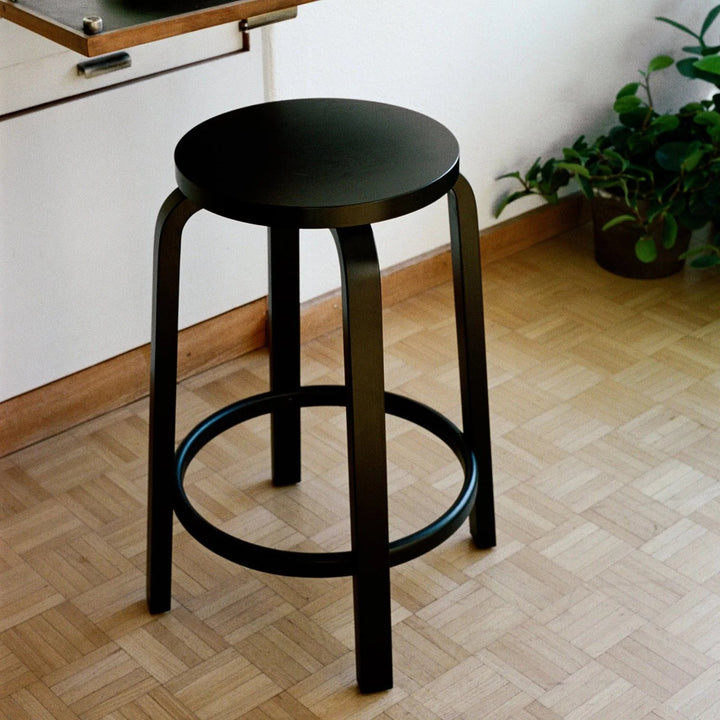 Alvar Aalto Bar Stool 64 - Artek Stools + Benches + Ottomans - Counter 25.6" - Black Lacquered - HORNE