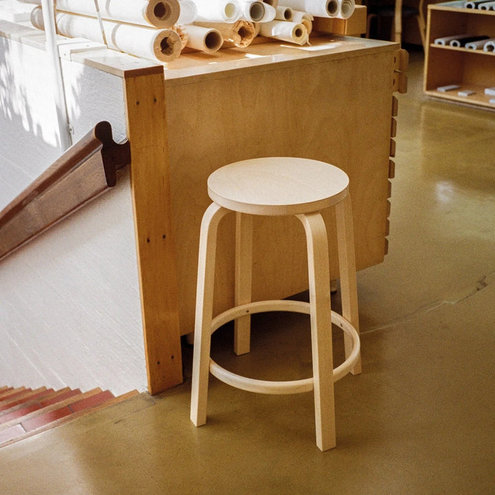 Alvar Aalto Bar Stool 64 - Artek Stools + Benches + Ottomans - Counter 25.6" - Black Lacquered - HORNE