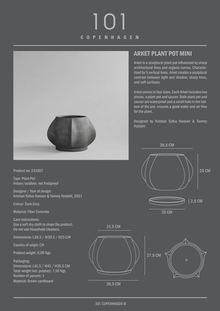 Arket Plant Pot - 101 Copenhagen Vases - Mini - Dark Grey - HORNE