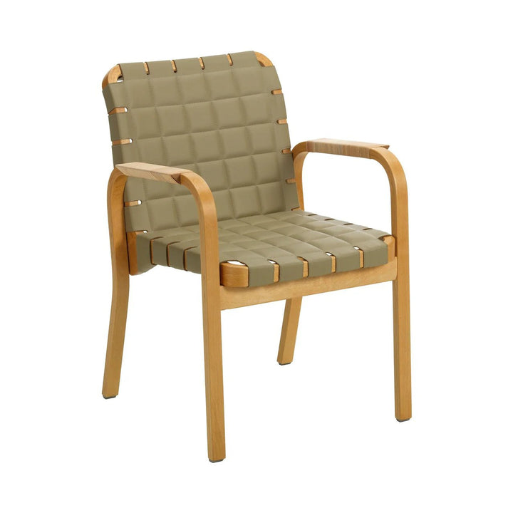 Armchair 45 - Leather - Artek Chairs - Honey stained/leaf quilted leather/rattan armrests - HORNE