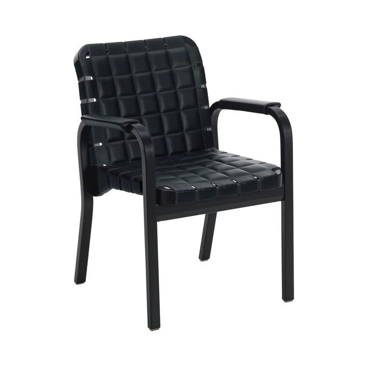 Armchair 45 - Leather - Artek Chairs - Black lacquered/black quilted leather/flat wrap leather armrests - HORNE