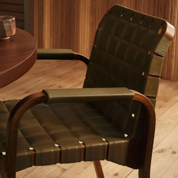 Armchair 45 - Leather - Artek Chairs - Black lacquered/black quilted leather/flat wrap leather armrests - HORNE