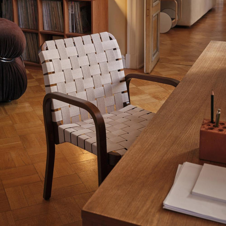 Armchair 45 - Linen Webbing - Artek Chairs - Natural lacquered natural/black linen webbing rattan winding armrests - HORNE