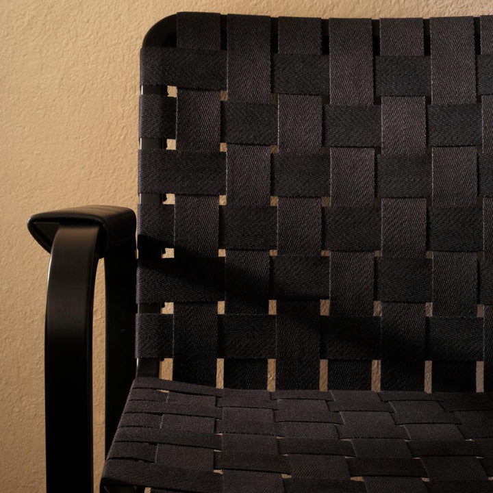 Armchair 45 - Linen Webbing - Artek Chairs - Natural lacquered natural/black linen webbing rattan winding armrests - HORNE