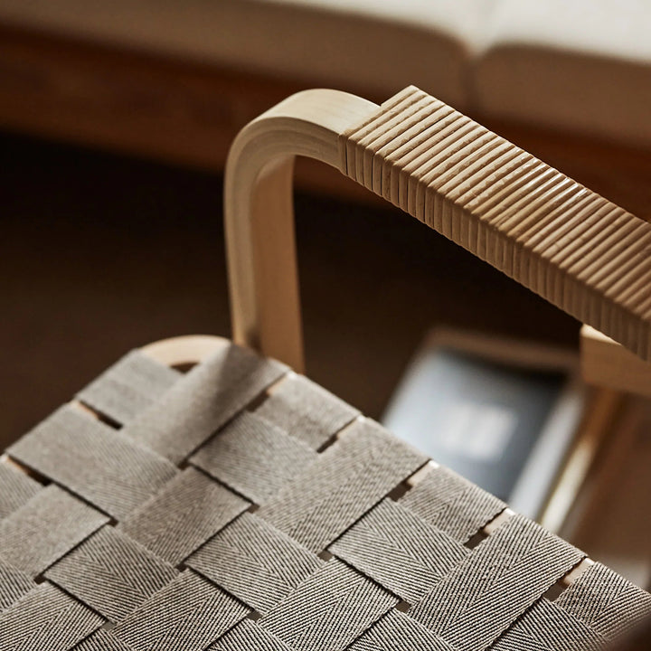 Armchair 45 - Linen Webbing - Artek Chairs - Natural lacquered natural/black linen webbing rattan winding armrests - HORNE