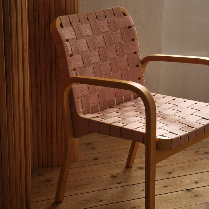 Armchair 45 - Linen Webbing - Artek Chairs - Natural lacquered natural/black linen webbing rattan winding armrests - HORNE