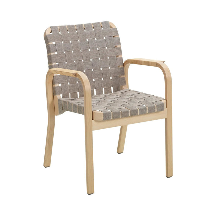 Armchair 45 - Linen Webbing - Artek Chairs - Natural lacquered natural/black linen webbing rattan winding armrests - HORNE