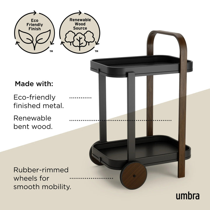 Bellwood Bar & Storage Cart - Umbra Trolleys + Carts - Black-Walnut - HORNE