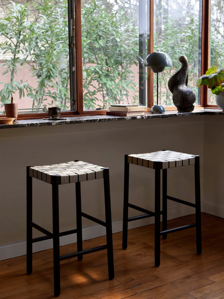 Betty Stool - &Tradition Stools + Benches + Ottomans - Black with Black Webbing - Counter Stool - HORNE