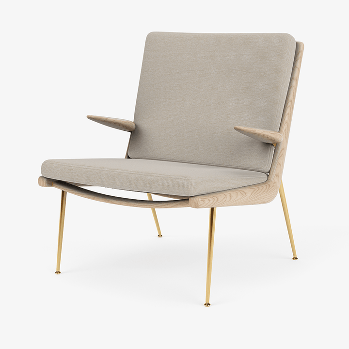 Boomerang Lounge Chair w/ Armrest - Oiled Oak w/ Brass - &Tradition Chairs - Steelcut Trio 0213 - HORNE
