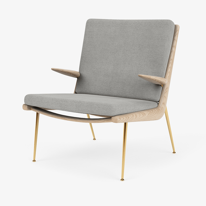 Boomerang Lounge Chair w/ Armrest - Oiled Oak w/ Brass - &Tradition Chairs - Fiord 0151 - HORNE