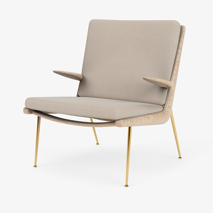 Boomerang Lounge Chair w/ Armrest - Oiled Oak w/ Brass - &Tradition Chairs - Sisu 0105 - HORNE