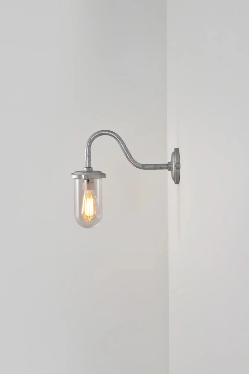 Bracket Light Swan Neck - 100W - Davey Lighting Outdoor Lights - Galvanised Silver - Frosted - HORNE