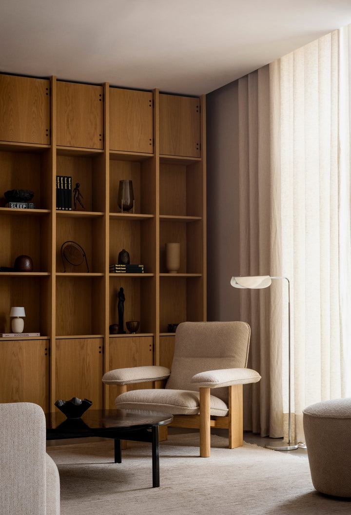 Brasilia Lounge Chair - High Back - Textile - Audo Copenhagen Chairs - Walnut - Logan Jasmine Fabric - HORNE