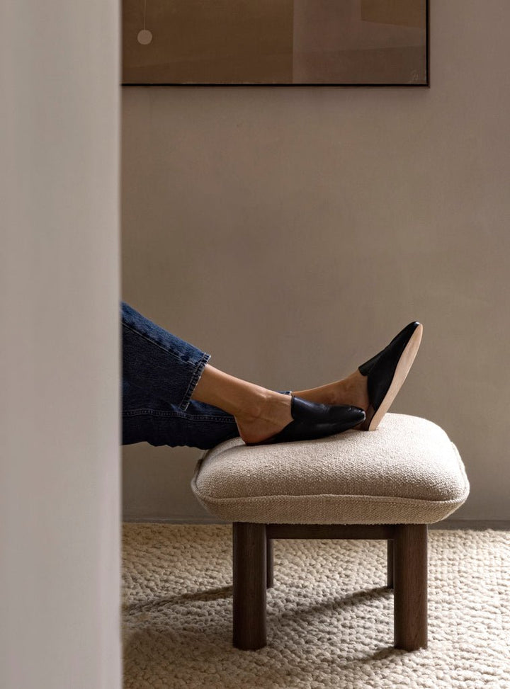 Brasilia Ottoman - Textile - Audo Copenhagen Stools + Benches + Ottomans - Walnut - Logan Jasmine Fabric - HORNE
