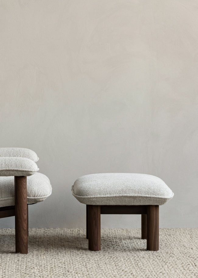 Brasilia Ottoman - Textile - Audo Copenhagen Stools + Benches + Ottomans - Walnut - Logan Jasmine Fabric - HORNE
