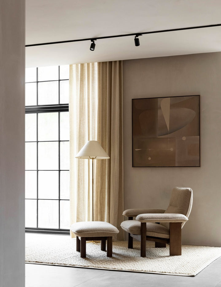 Brasilia Ottoman - Textile - Audo Copenhagen Stools + Benches + Ottomans - Walnut - Logan Jasmine Fabric - HORNE