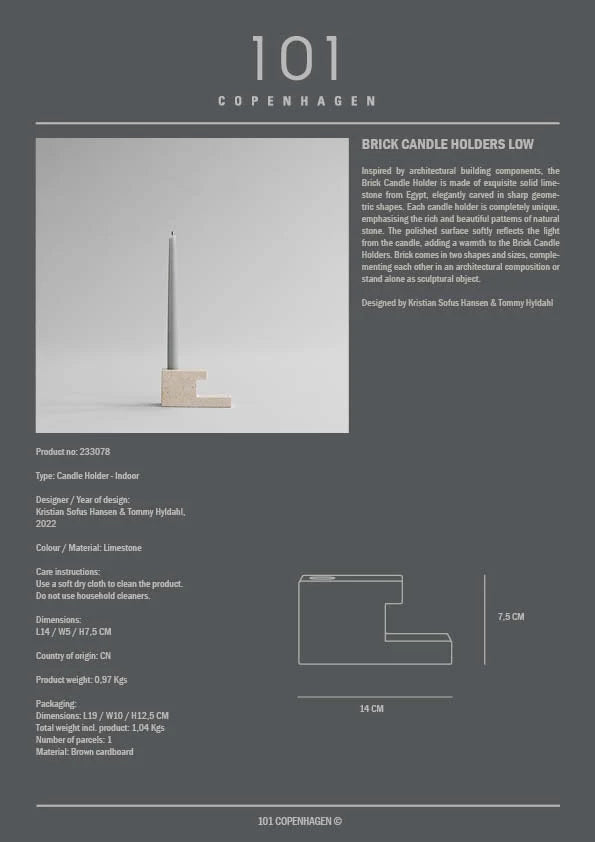 Brick Candle Holder - 101 Copenhagen Candle Holders - Calacatta - Tall - HORNE