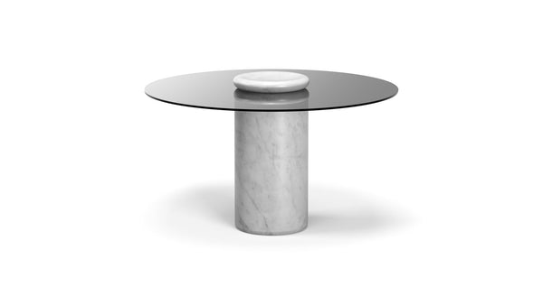 Castore Dining Table - Karakter Dining Tables - Bianco Carrara / Smoked Glass - HORNE