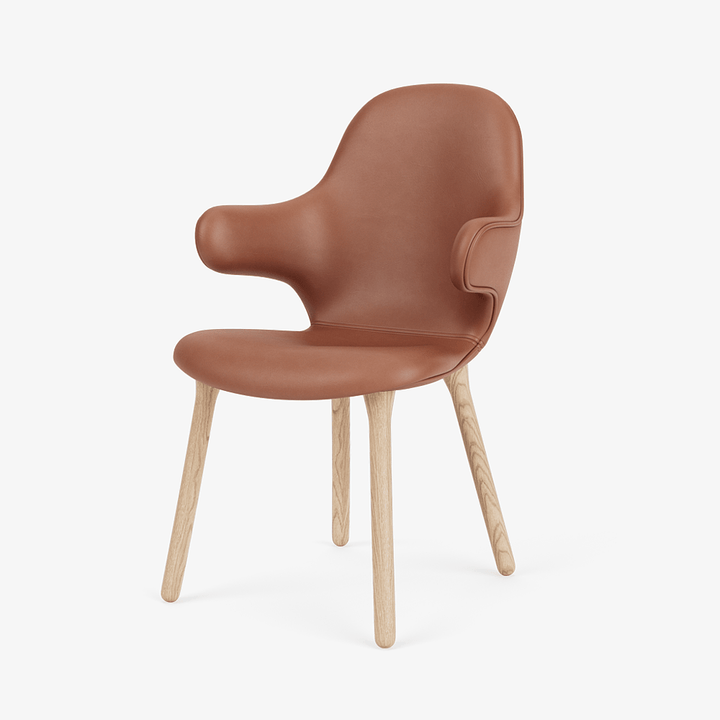 Catch Armchair - Wood Base - &Tradition Chairs - Noble Aniline Leather Cognac - Oiled Oak - HORNE