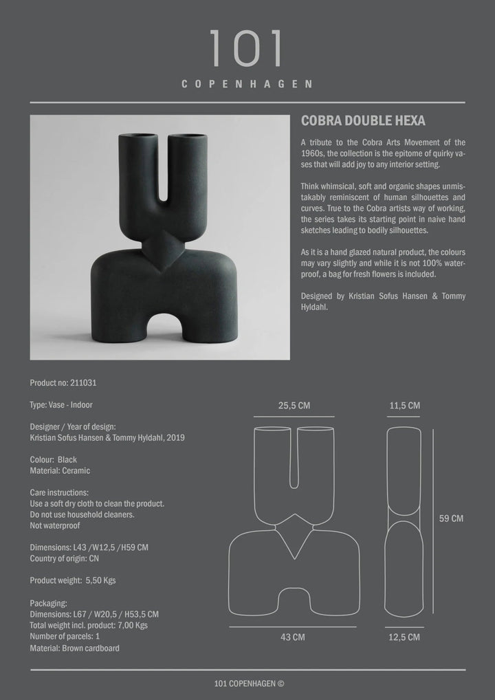Cobra Vase Double - 101 Copenhagen Vases - Mini - Dark Grey - HORNE