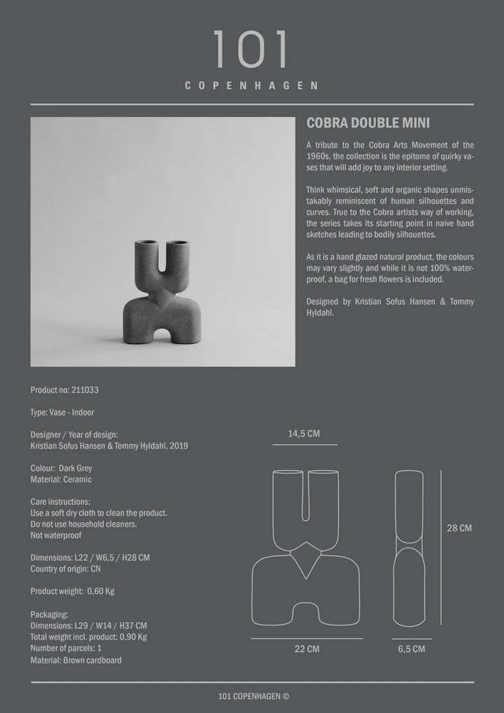 Cobra Vase Double - 101 Copenhagen Vases - Mini - Dark Grey - HORNE