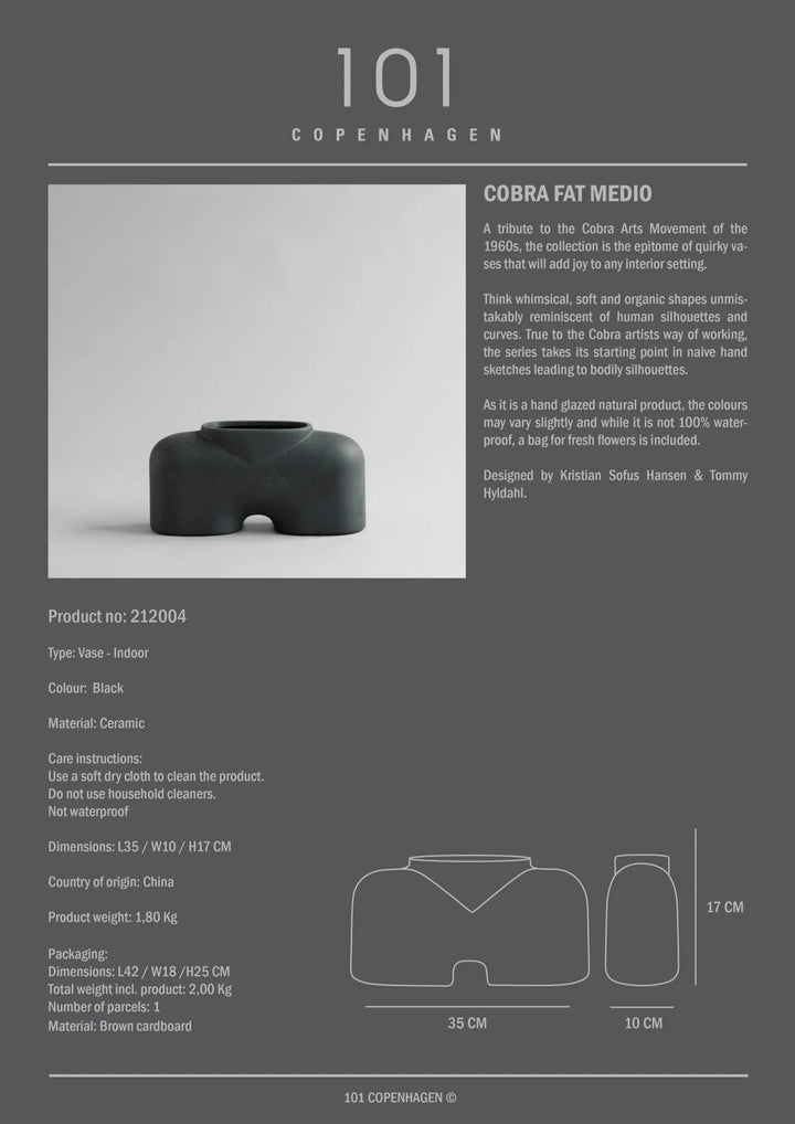 Cobra Vase Fat - 101 Copenhagen Vases - Black - HORNE