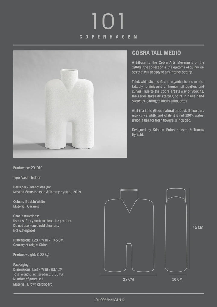 Cobra Vase Tall - 101 Copenhagen Vases - Mini - Bubble White - HORNE