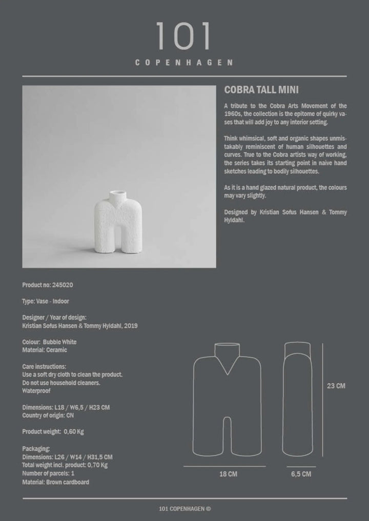 Cobra Vase Tall - 101 Copenhagen Vases - Mini - Bubble White - HORNE