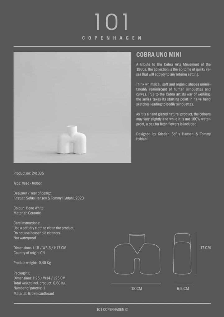 Cobra Vase Uno - 101 Copenhagen Vases - Medio - Bone White - HORNE
