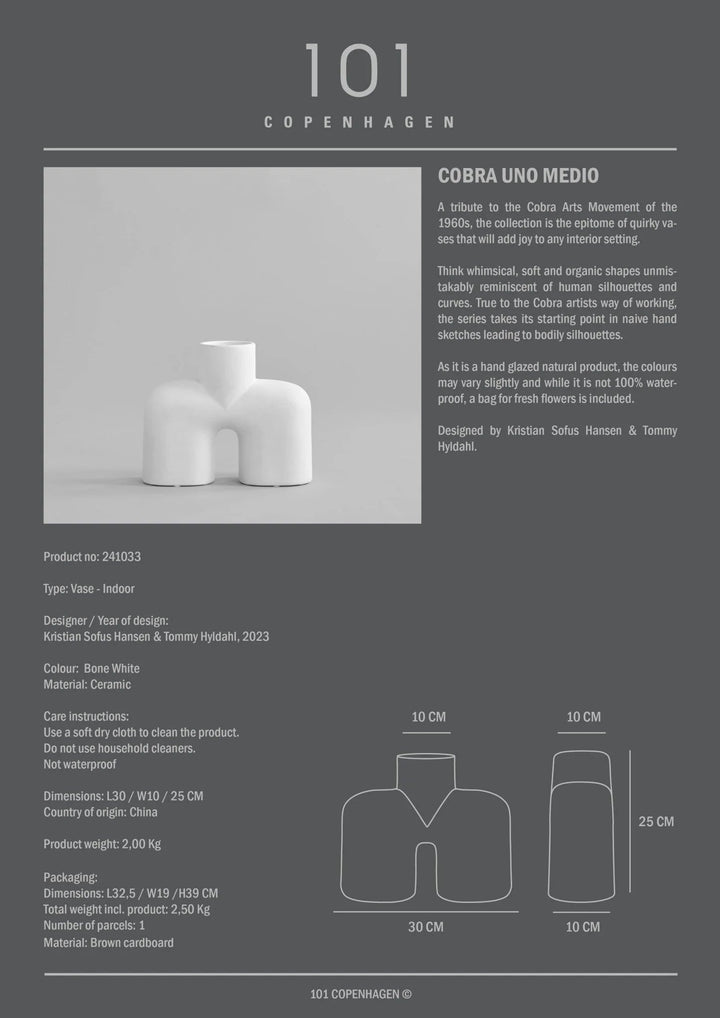 Cobra Vase Uno - 101 Copenhagen Vases - Medio - Bone White - HORNE