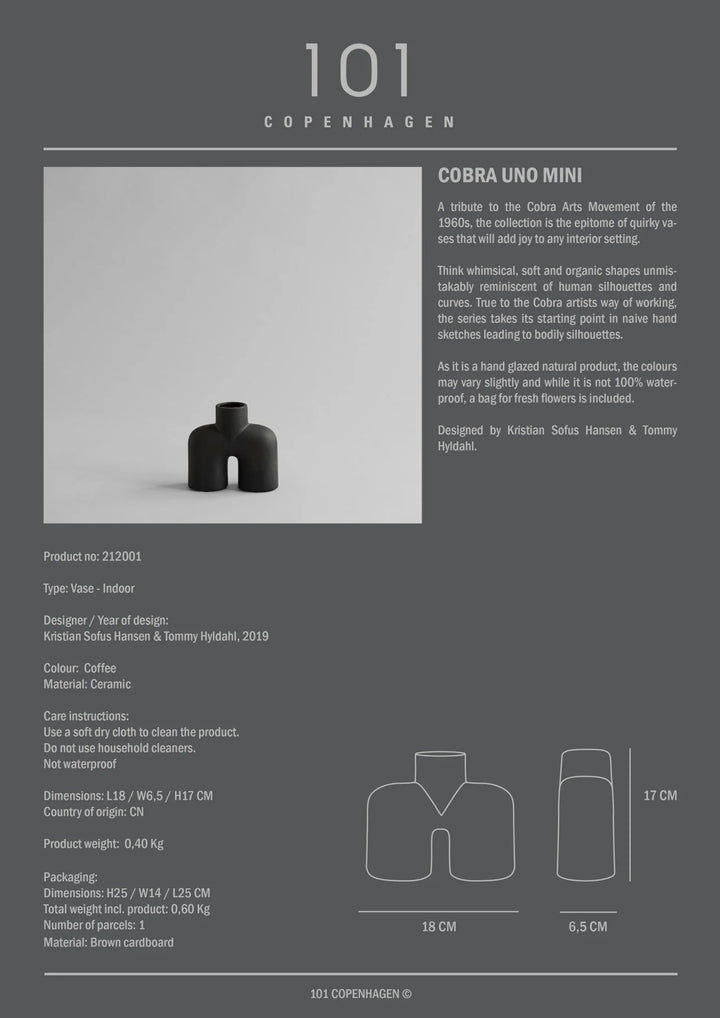 Cobra Vase Uno - 101 Copenhagen Vases - Medio - Coffee - HORNE