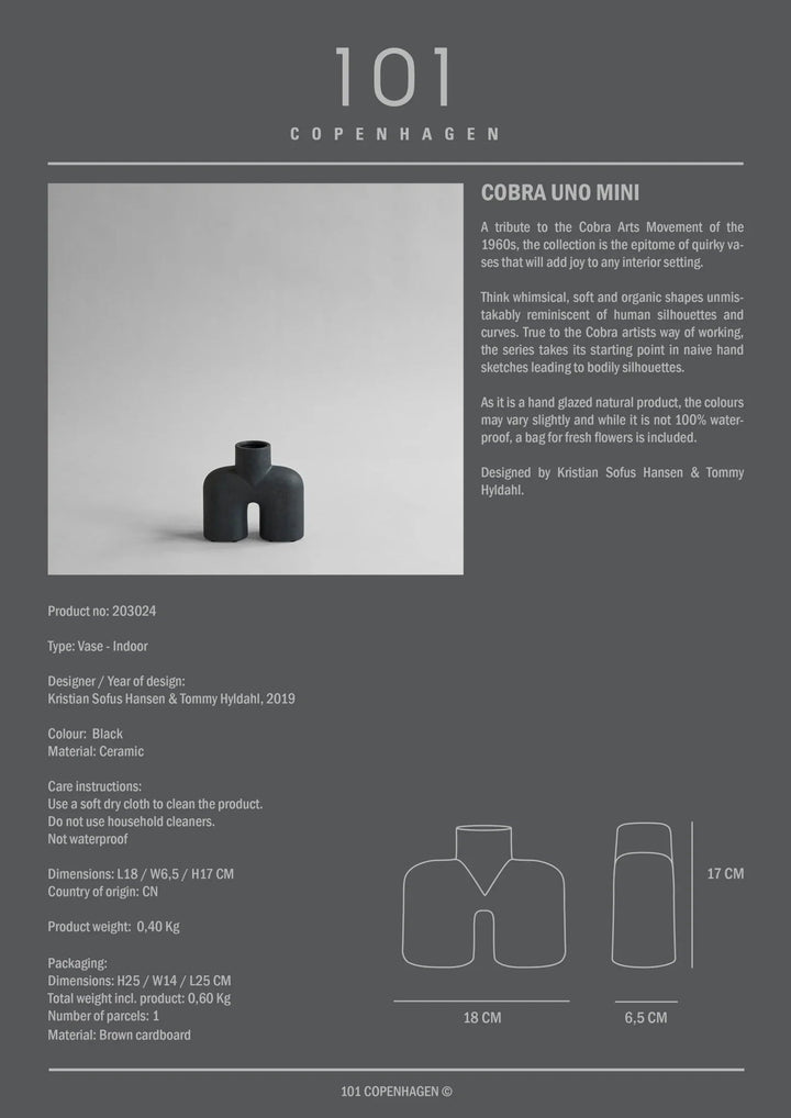 Cobra Vase Uno - 101 Copenhagen Vases - Medio - Black - HORNE