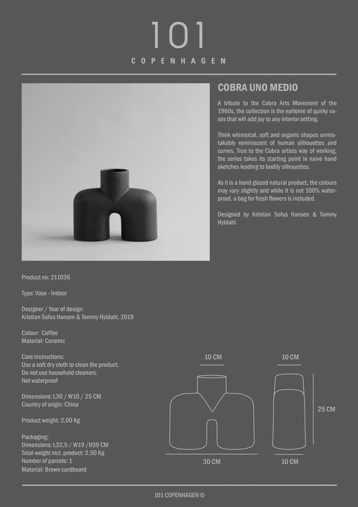 Cobra Vase Uno - 101 Copenhagen Vases - Medio - Coffee - HORNE