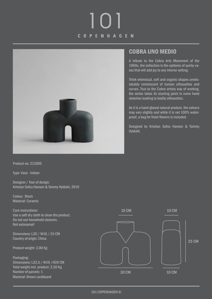 Cobra Vase Uno - 101 Copenhagen Vases - Medio - Black - HORNE