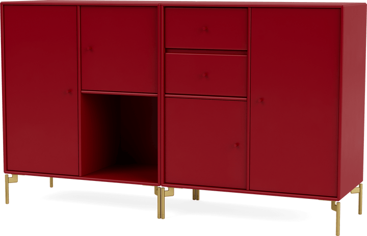 Couple Sideboard - With Legs - Montana - Shelving - Beetroot - Brass - HORNE