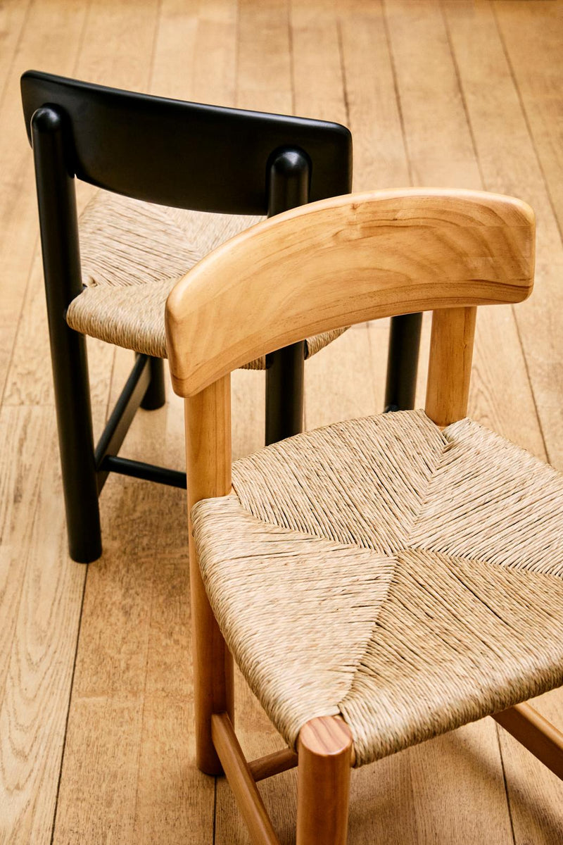 Daumiller Side Chair - Natural Rush Cord - Gubi Chairs - Brown/Black Pine - HORNE