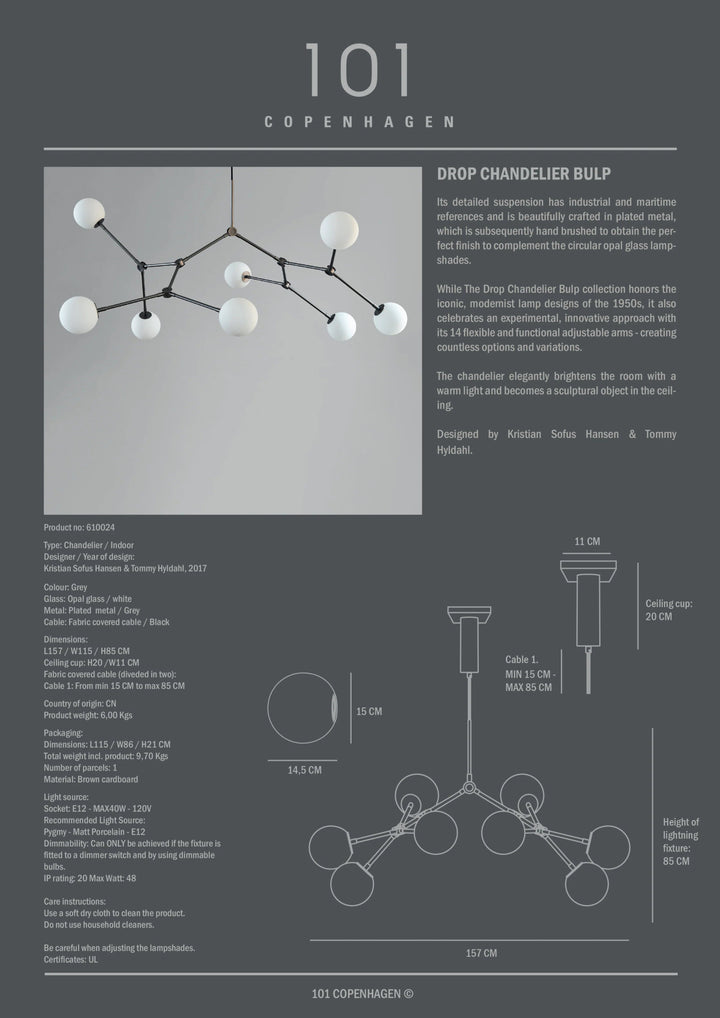 Drop Chandelier Bulp - 101 Copenhagen Lighting - Regular - Grey - HORNE