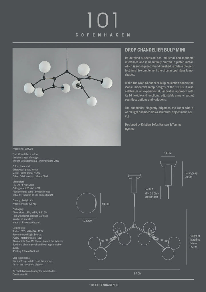 Drop Chandelier Bulp - 101 Copenhagen Lighting - Regular - Grey - HORNE
