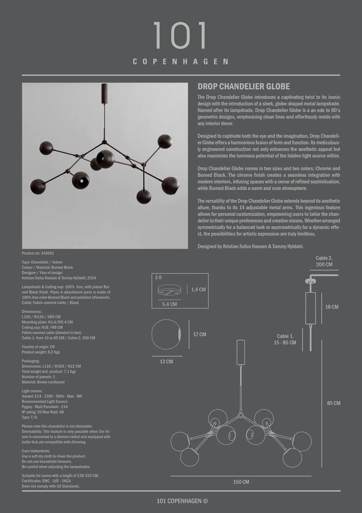 Drop Chandelier Globe - 101 Copenhagen Lighting - Mini - Chrome - HORNE