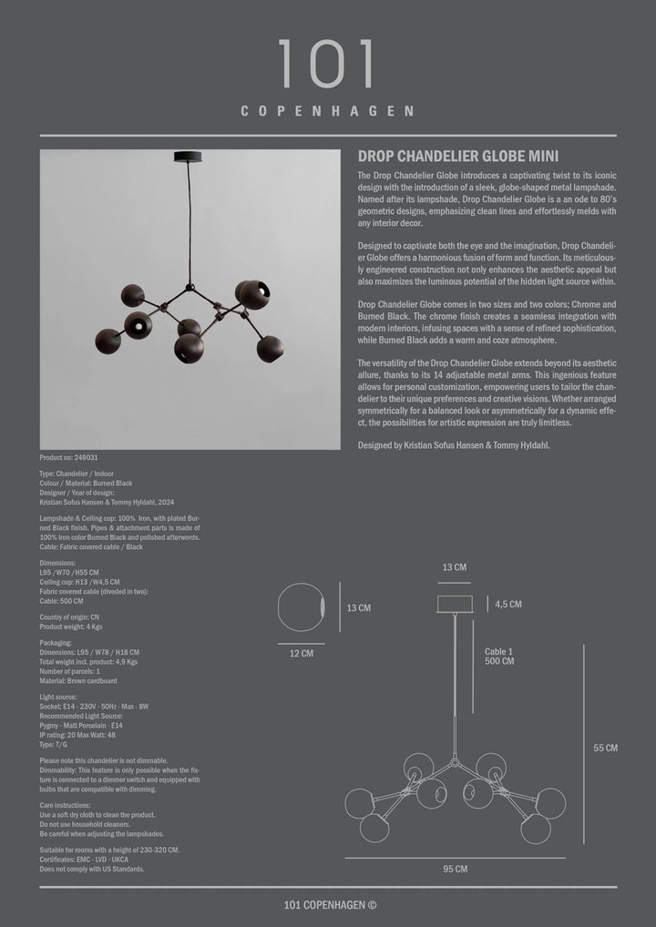 Drop Chandelier Globe - 101 Copenhagen Lighting - Mini - Chrome - HORNE