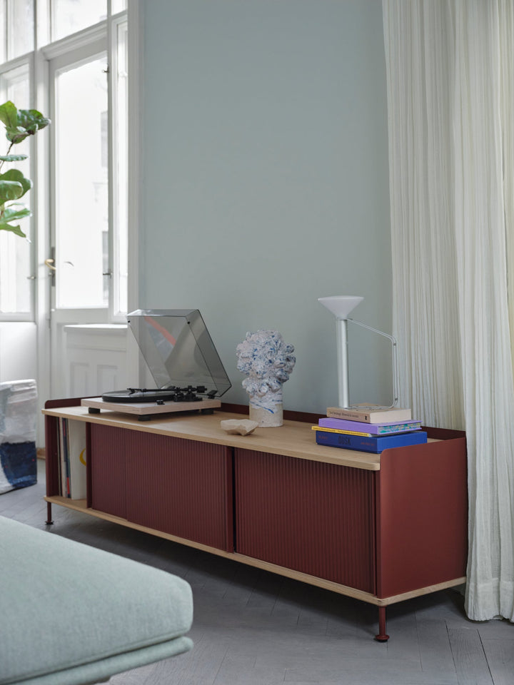 Enfold Sideboard - Low - 3 shelves - Muuto Sideboards + Cabinets - Lacquered Oak/Dusty Green - HORNE