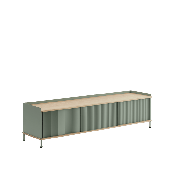 Enfold Sideboard - Low - 3 shelves - Muuto Sideboards + Cabinets - Lacquered Oak/Dusty Green - HORNE