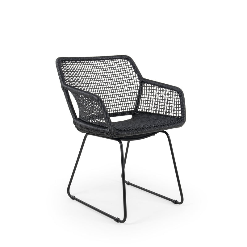 Esta Arm Chair - BETACO Chairs - Black Aluminum / Black Wicker - HORNE