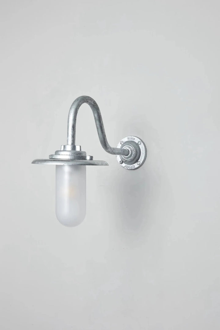 Exterior Bracket Light Swan Neck - 7677 - Davey Lighting Outdoor Lights - Galvanised Silver - Frosted - HORNE