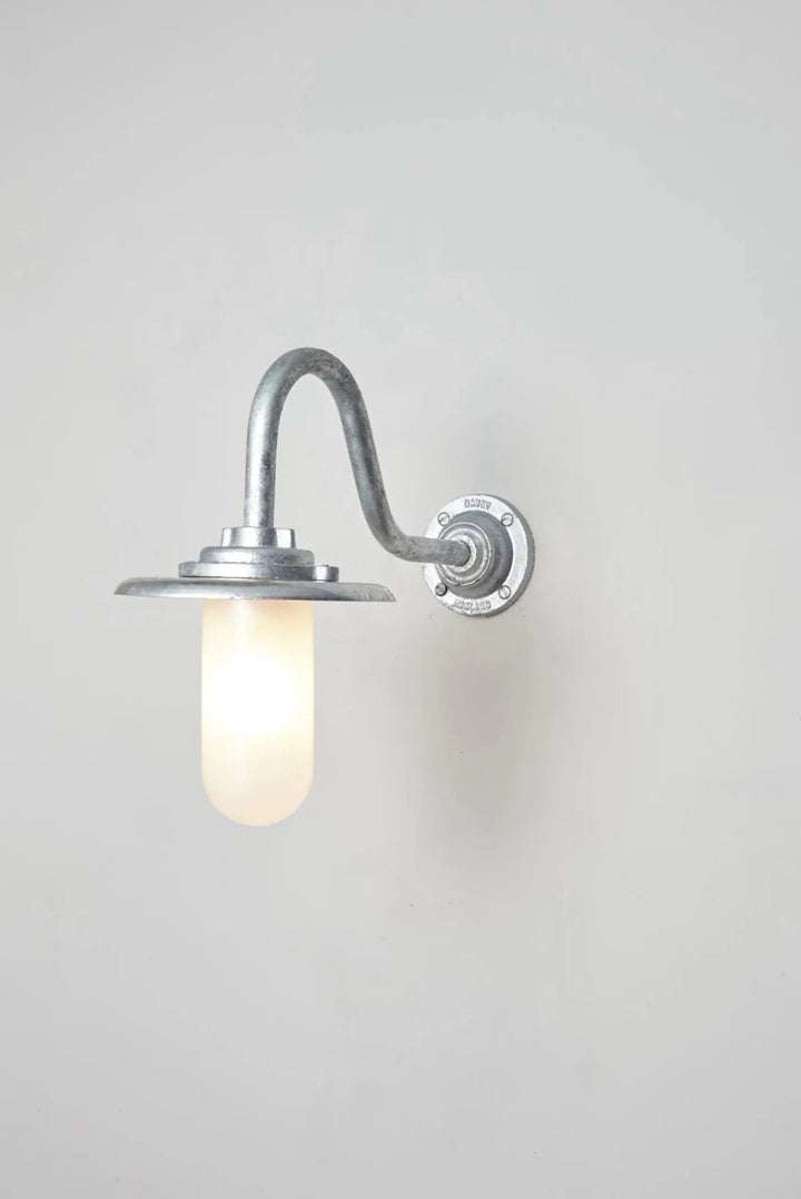 Exterior Bracket Light Swan Neck - 7677 - Davey Lighting Outdoor Lights - Galvanised Silver - Frosted - HORNE