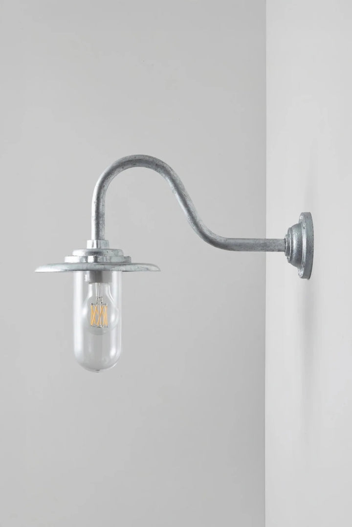 Exterior Bracket Light Swan Neck - 7677 - Davey Lighting Outdoor Lights - Galvanised Silver - Frosted - HORNE
