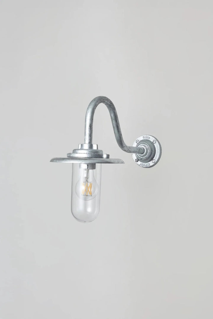 Exterior Bracket Light Swan Neck - 7677 - Davey Lighting Outdoor Lights - Galvanised Silver - Clear - HORNE